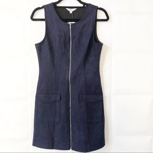 Jack BB Dakota Navy Blue Faux Suede Zip Front Mini Dress Retro Jewel Tone Fall